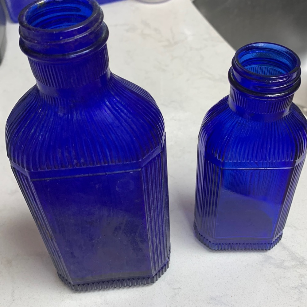 Set of two antique cobalt blue bottles by Maryland Glass Company